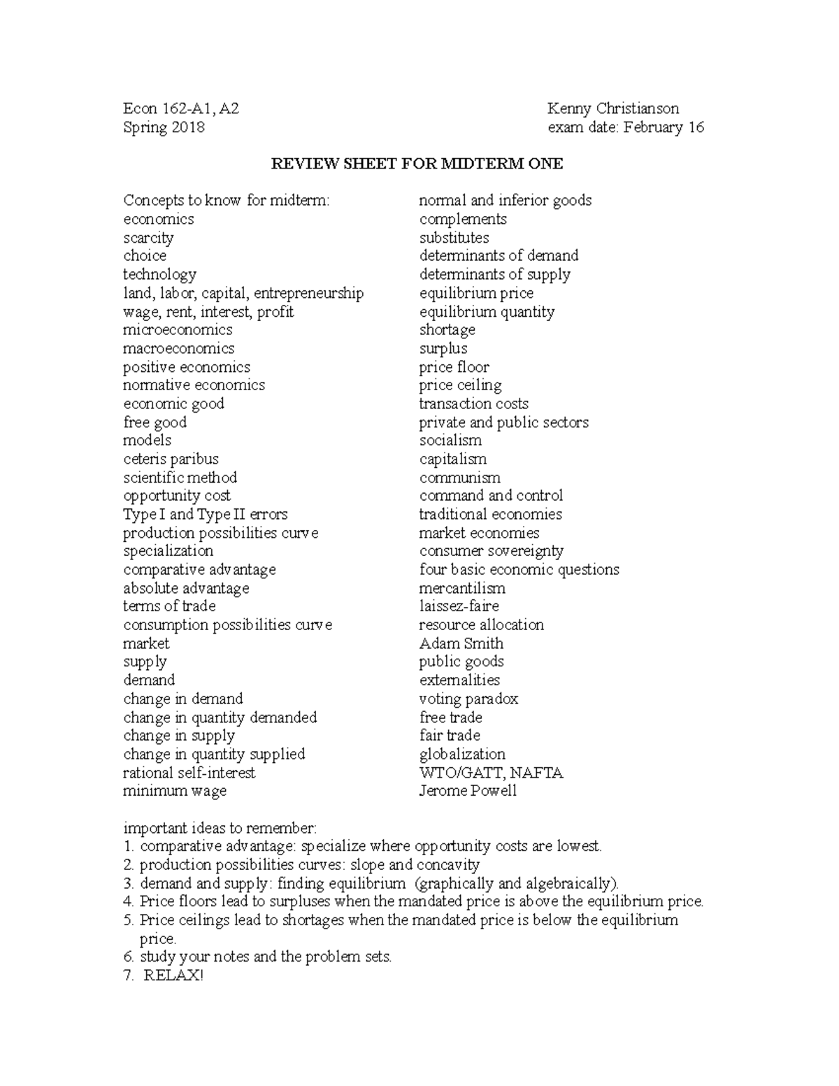 Review 1 Lecture Notes First Test Econ 162 Bu Studocu