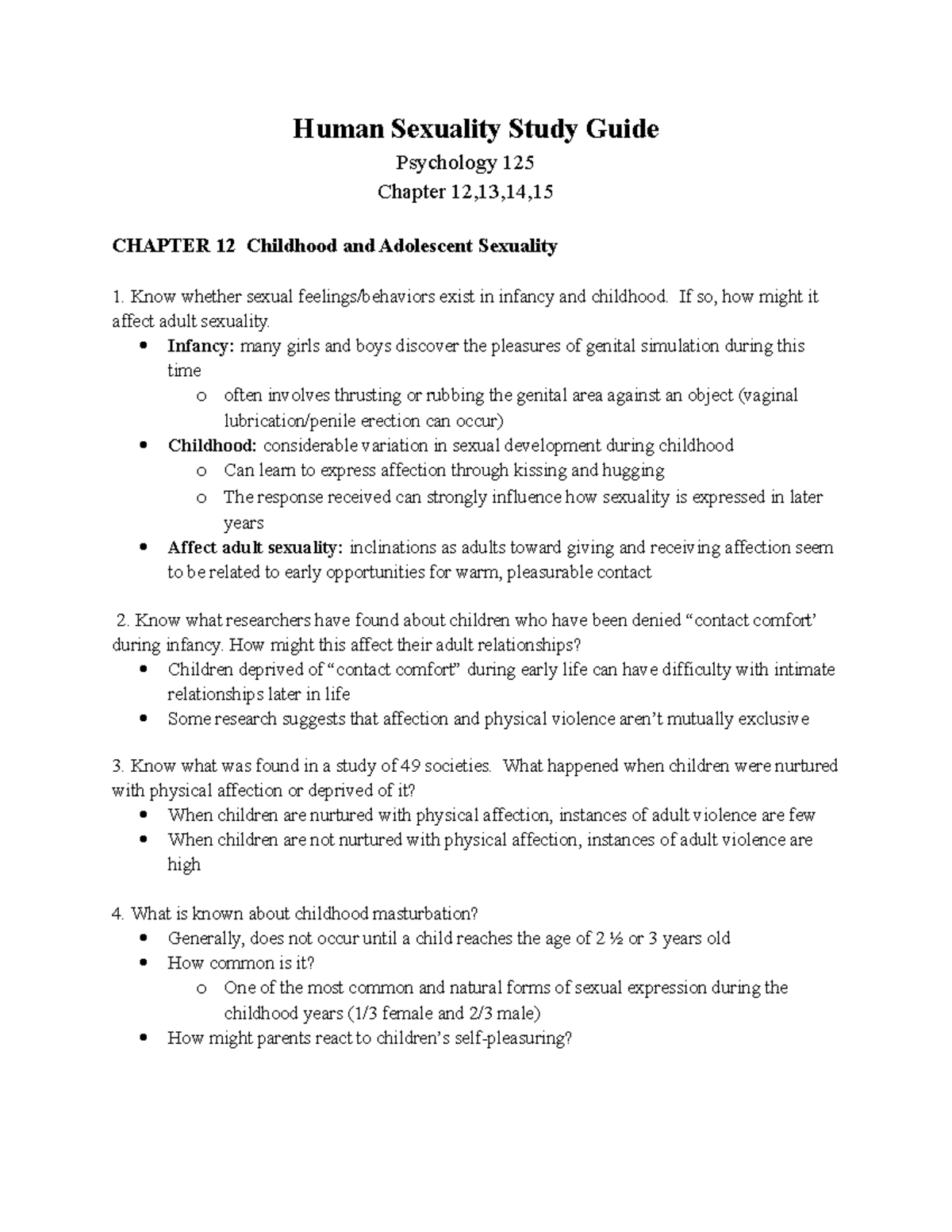Exam 4 Study Guide Ch 12 13 14 15 - Human Sexuality Study Guide ...
