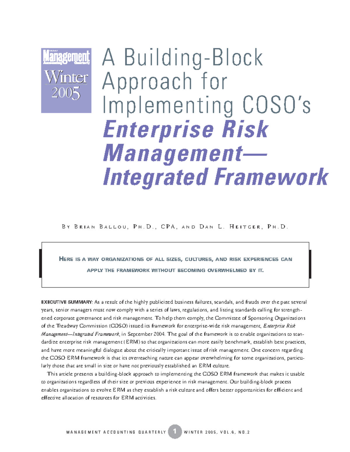 COSO ERM artikel - oefenmateriaal - EXECUTIVE SUMMARY: As a result of ...