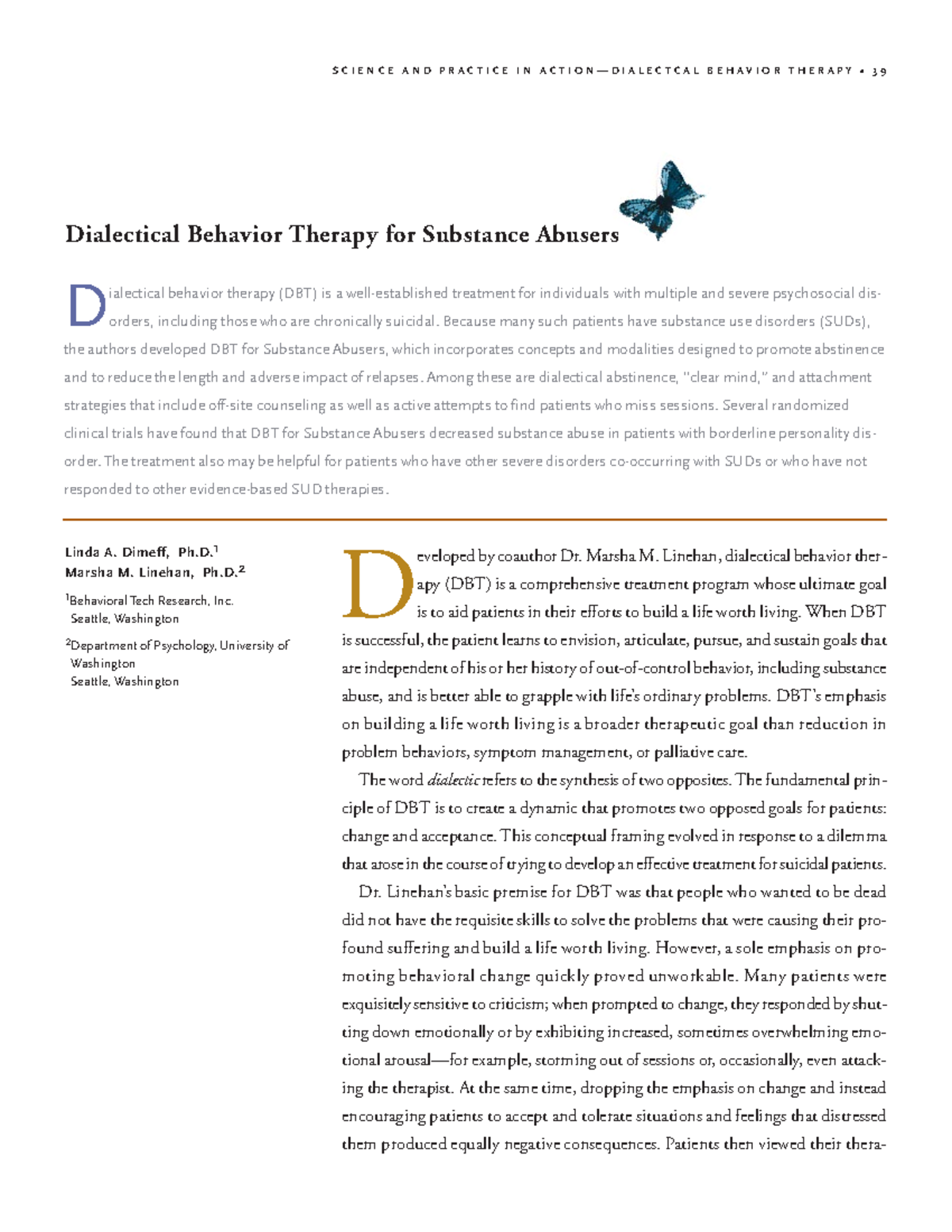 Dialectical Behavior Therapy For Substance Abusers - Dimeff, Ph. Marsha ...