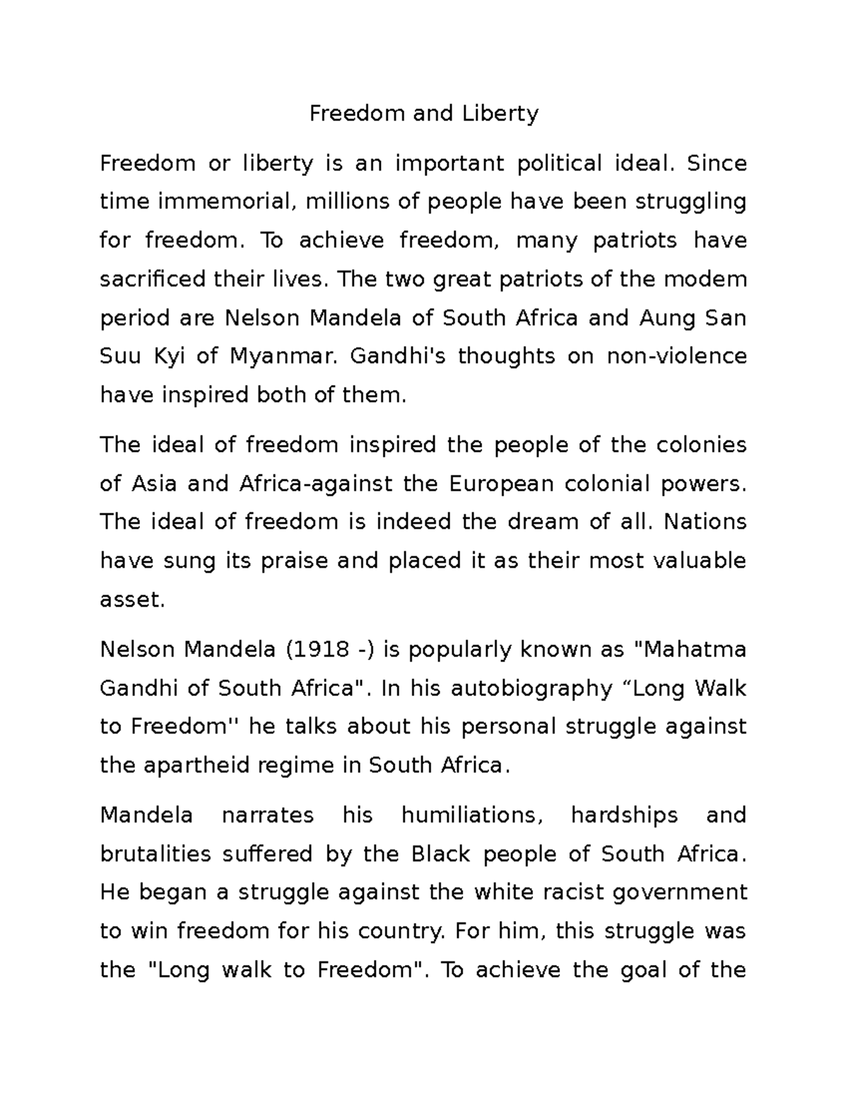 Freedom and Liberty Lecture notes 1 Freedom and Liberty Freedom or