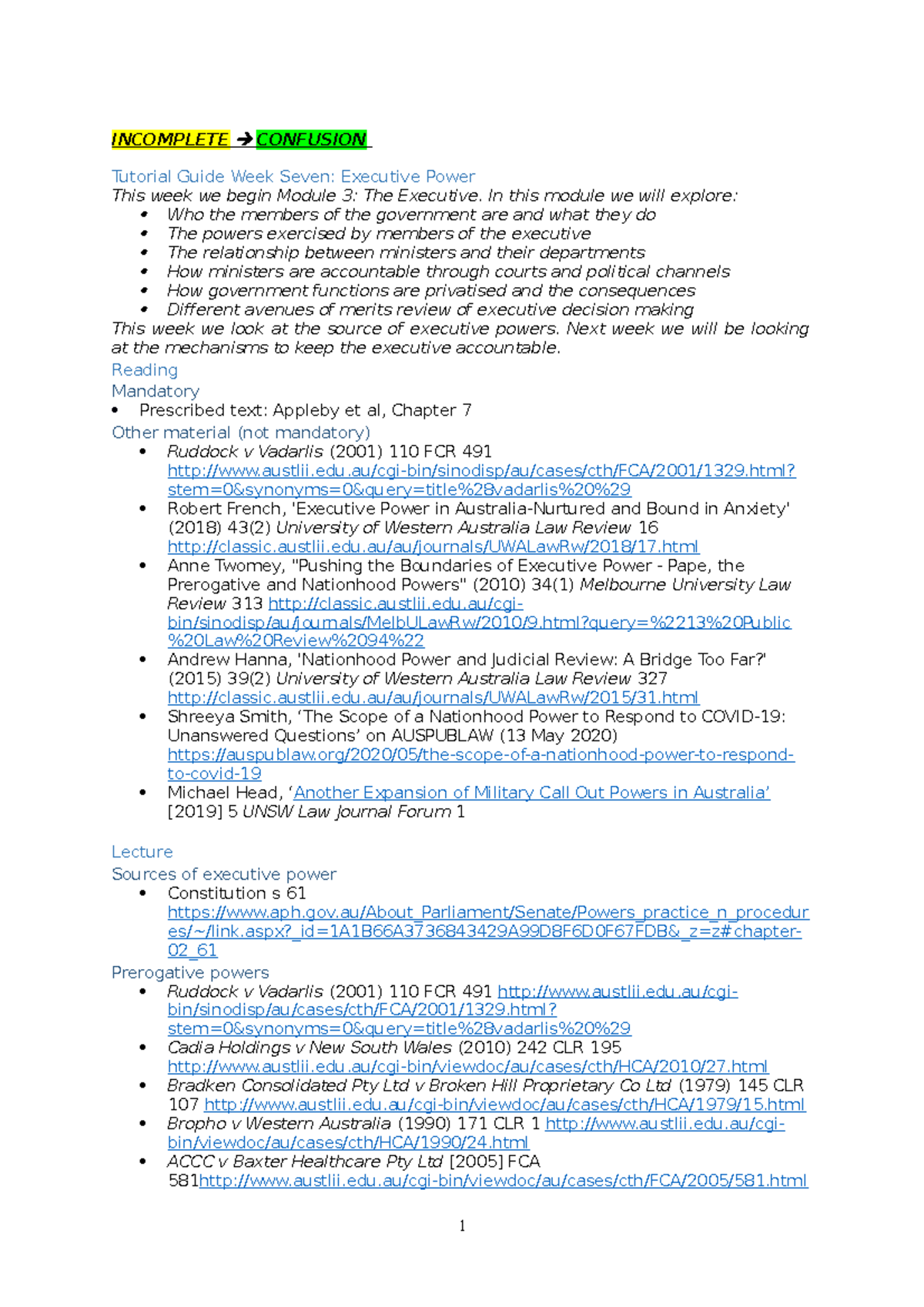 Tutorial Guide Week 7 - Lecture notes - INCOMPLETE CONFUSION Tutorial ...