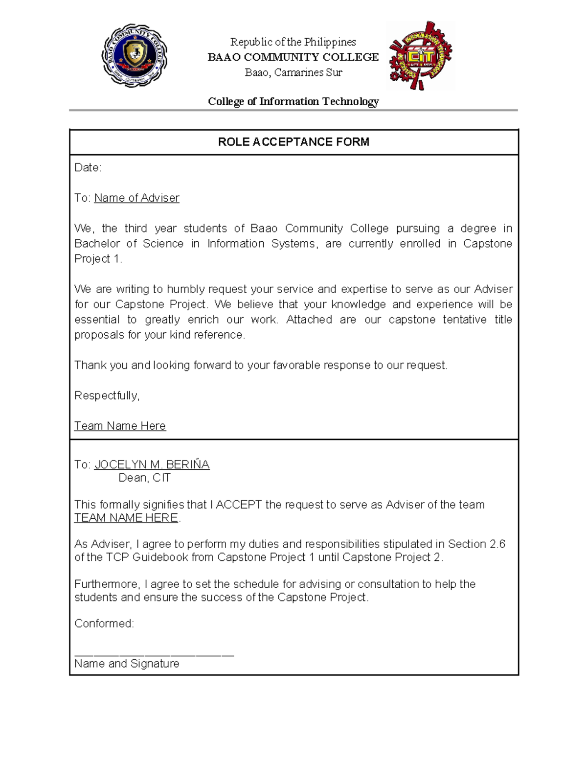 D23 Role-Acceptance-Form - Republic of the Philippines BAAO COMMUNITY ...