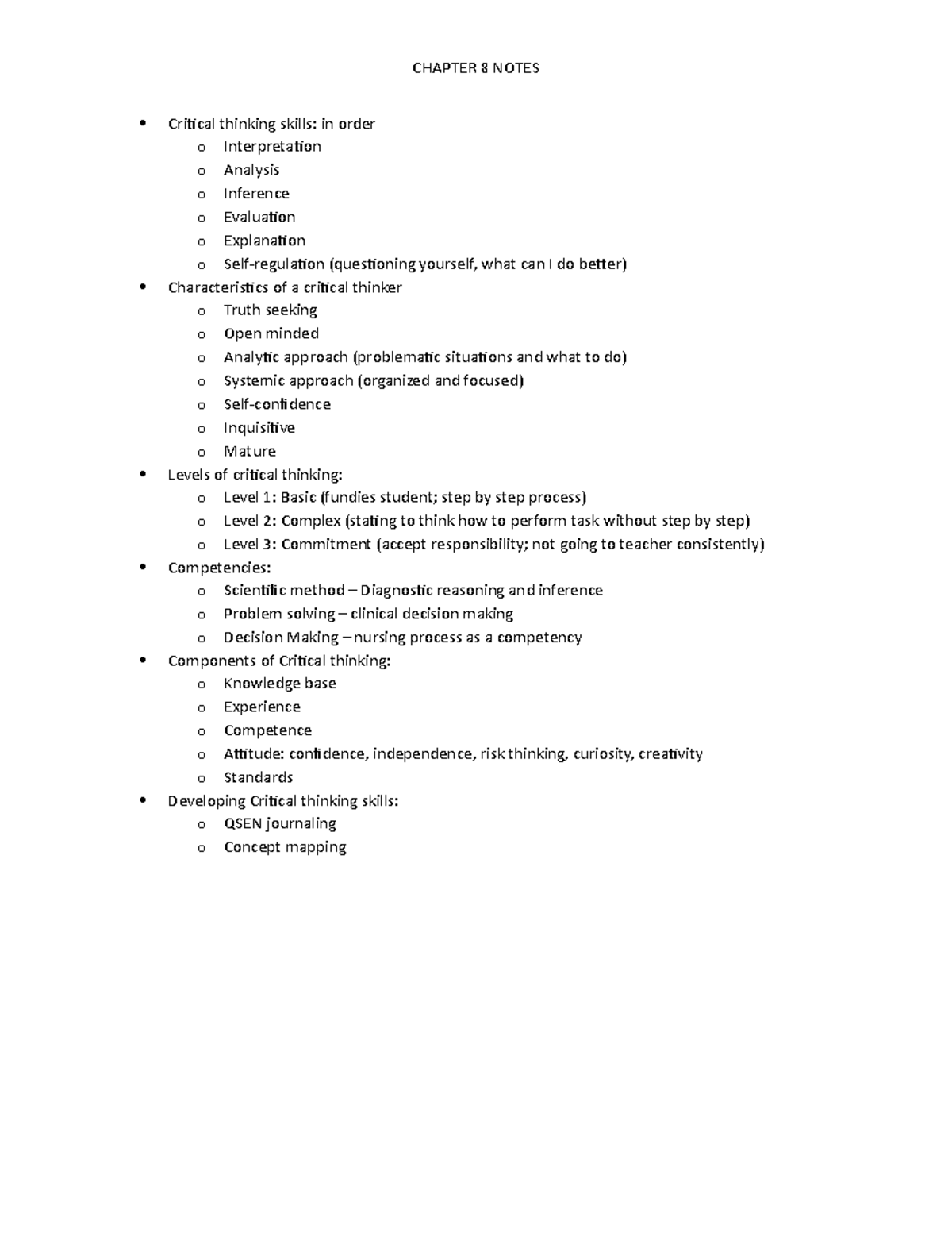 Ch. 8 Objectives - Objective lecture notes - CHAPTER 8 NOTES Critical ...