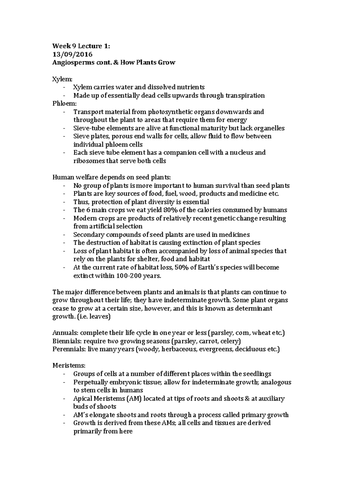 Lecture notes, lectures Week 9 - 11 - Week 9 Lecture 1: Angiosperms ...