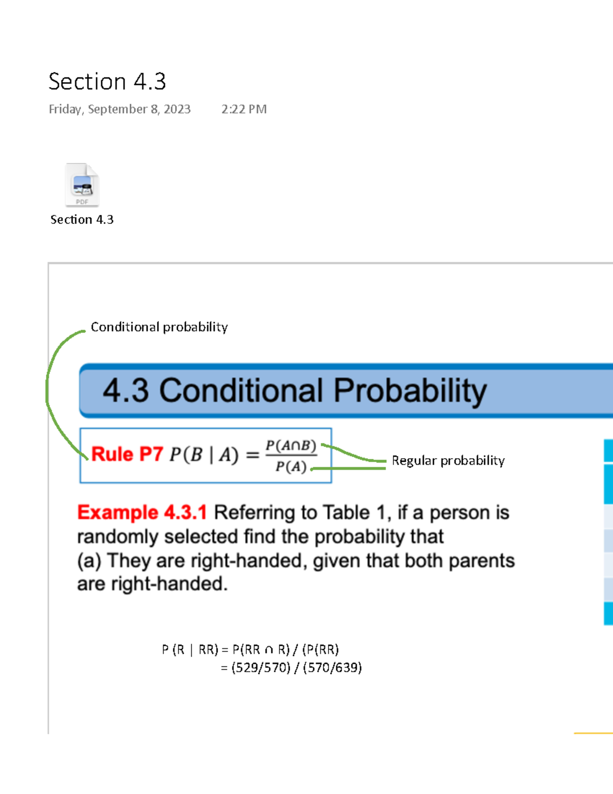 Section 4 - Lec Notes - Sec$on 4. Regular Probability Conditional ...