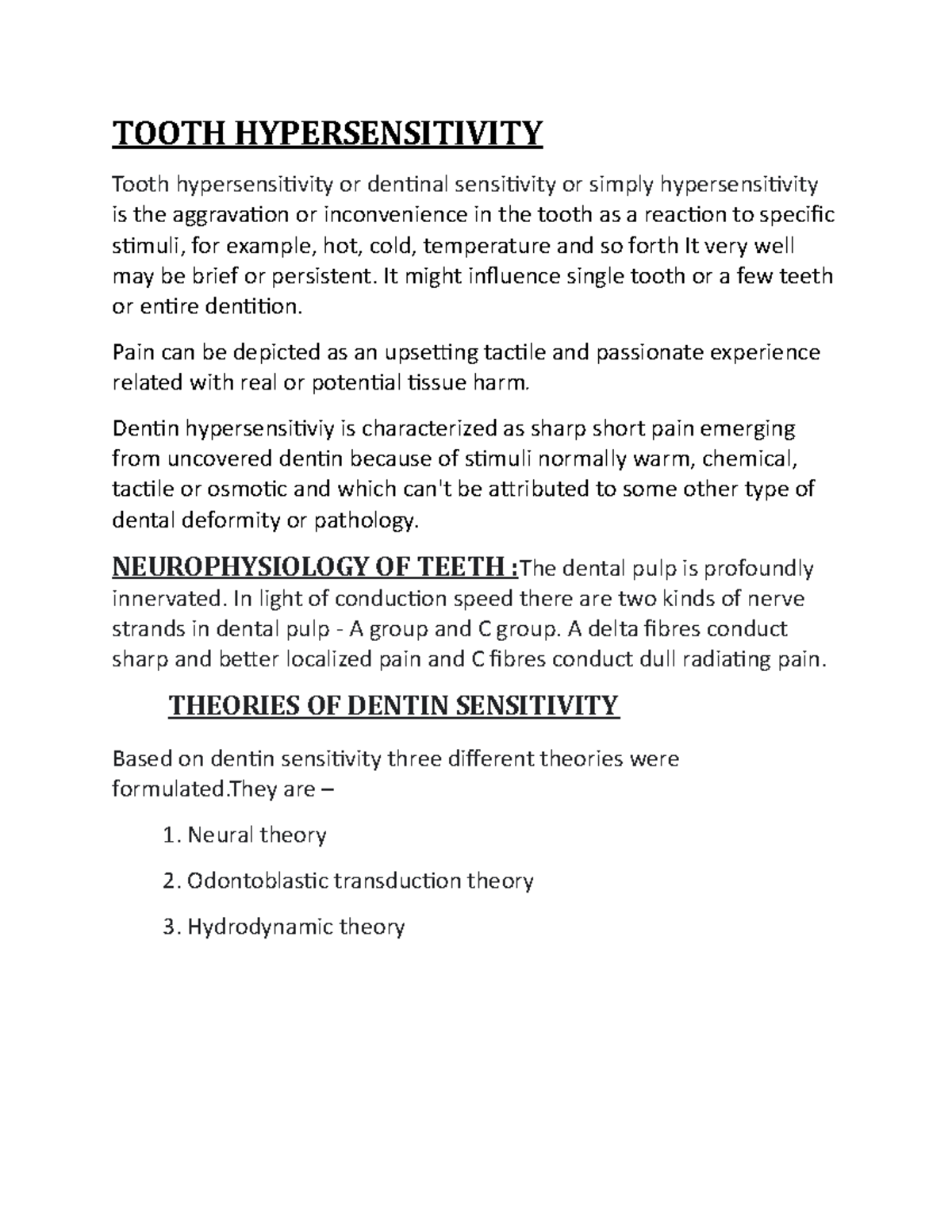 Tooth Hypersensitivity TOOTH HYPERSENSITIVITY Tooth hypersensitivity