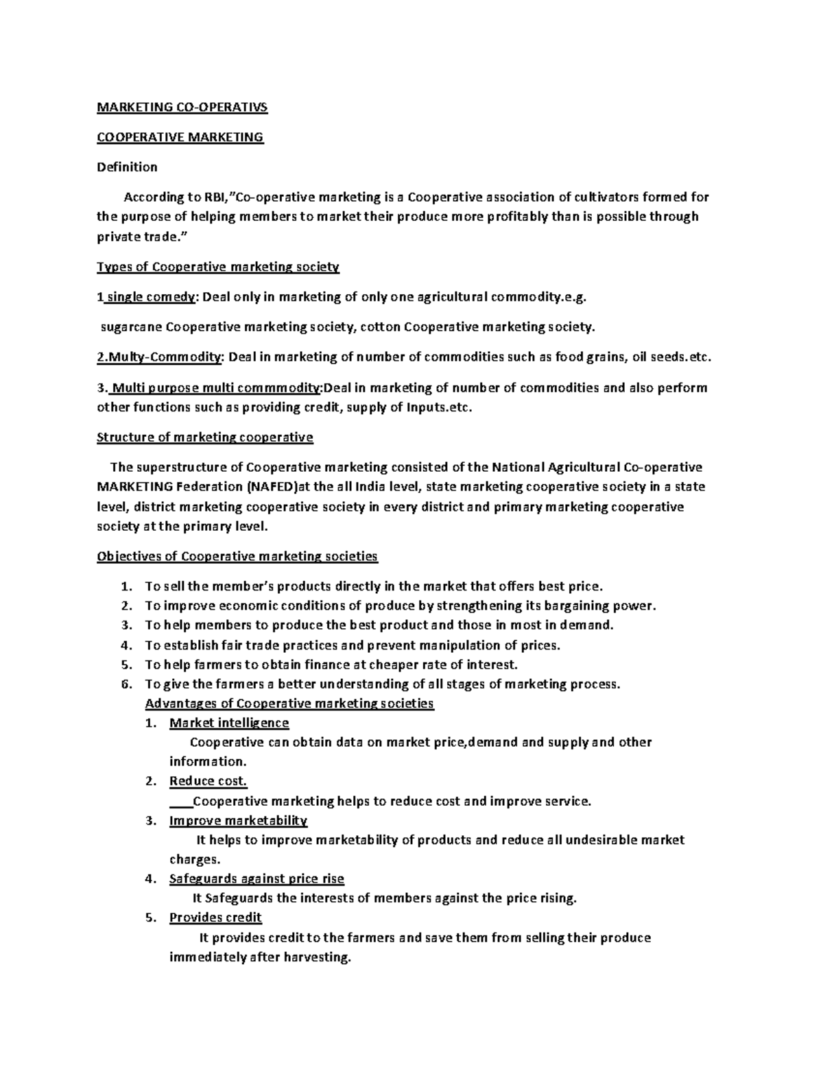 Marketing cooperatives MARKETING COOPERATIVS COOPERATIVE MARKETING