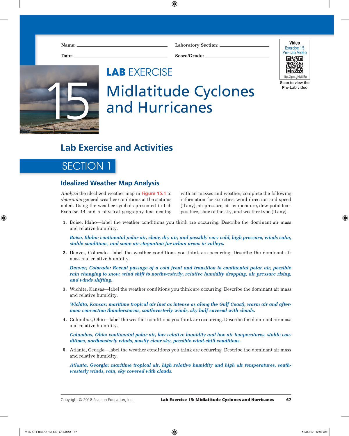 Midlatitude Cyclonea Hurricanes - Copyright © 2018 Pearson Education ...