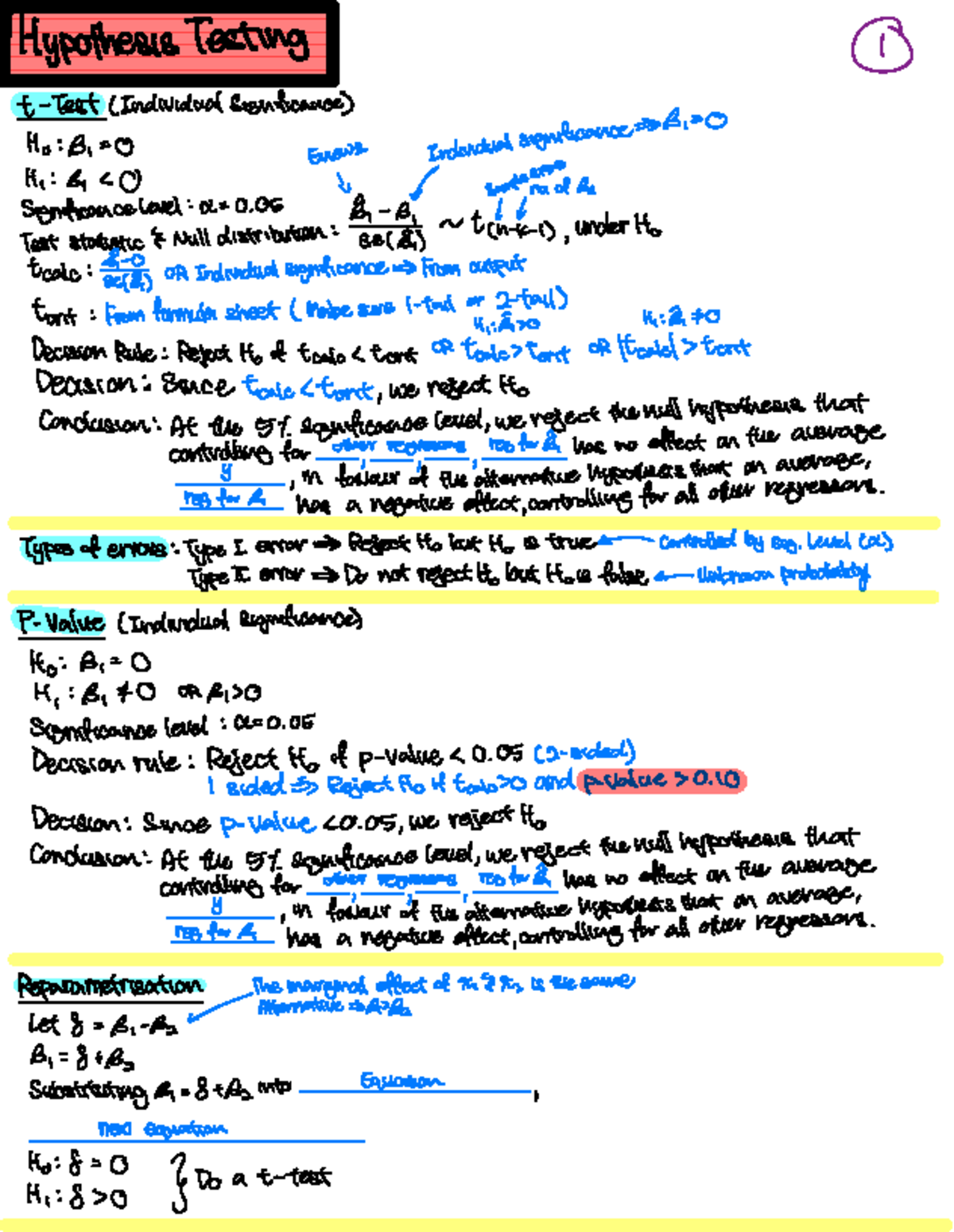 Cheat-Sheet 1 - aaaaaaaaaaaaa - ####### Hypothesis Testing ① f- Test ...