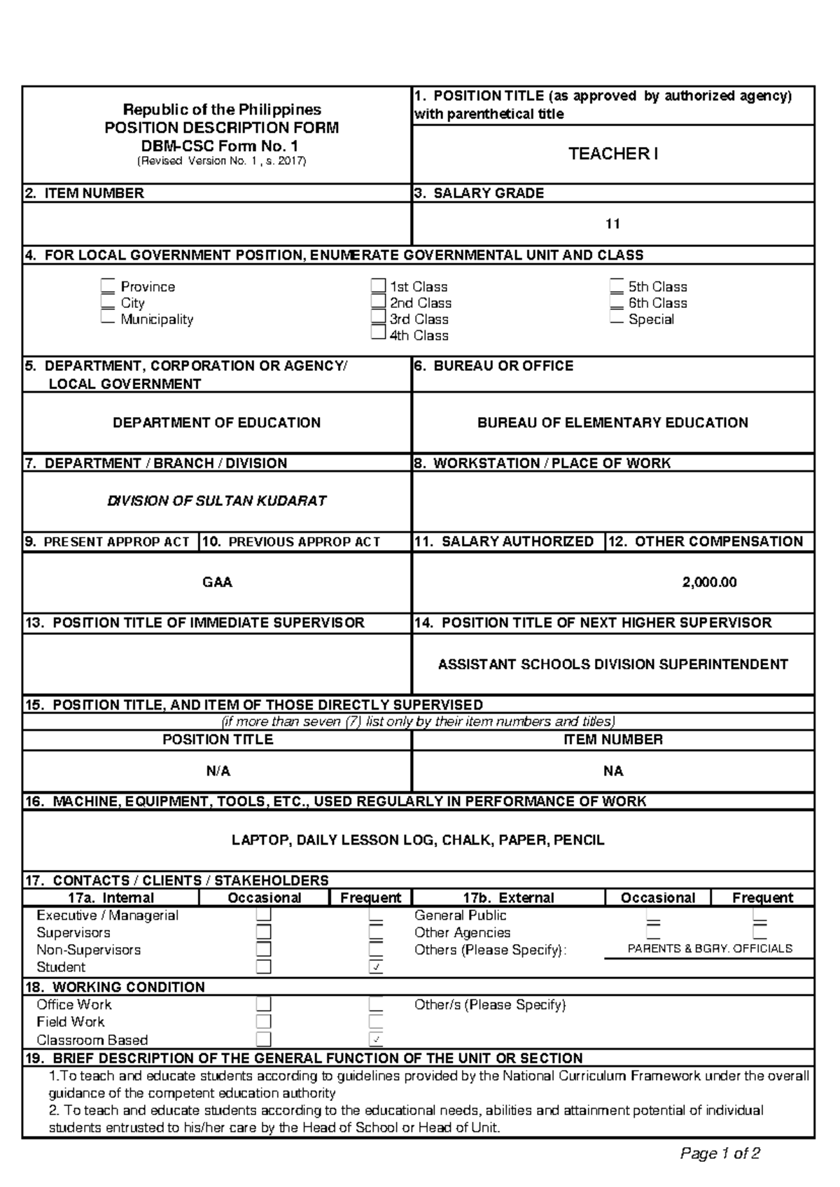 Form-No.-1-Teacher-I-EE - 9. PRESENT APPROP ACT 11. SALARY AUTHORIZED ...