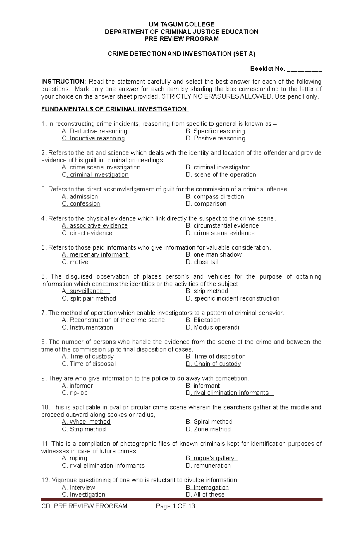 CDI Prerev SY 2015 2016 SET A 11 - DEPARTMENT OF CRIMINAL JUSTICE ...