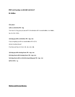 PHY110 OCT 29 - Physics lecture notes. Dr Kolkas at BMCC. Sunday - PHY ...