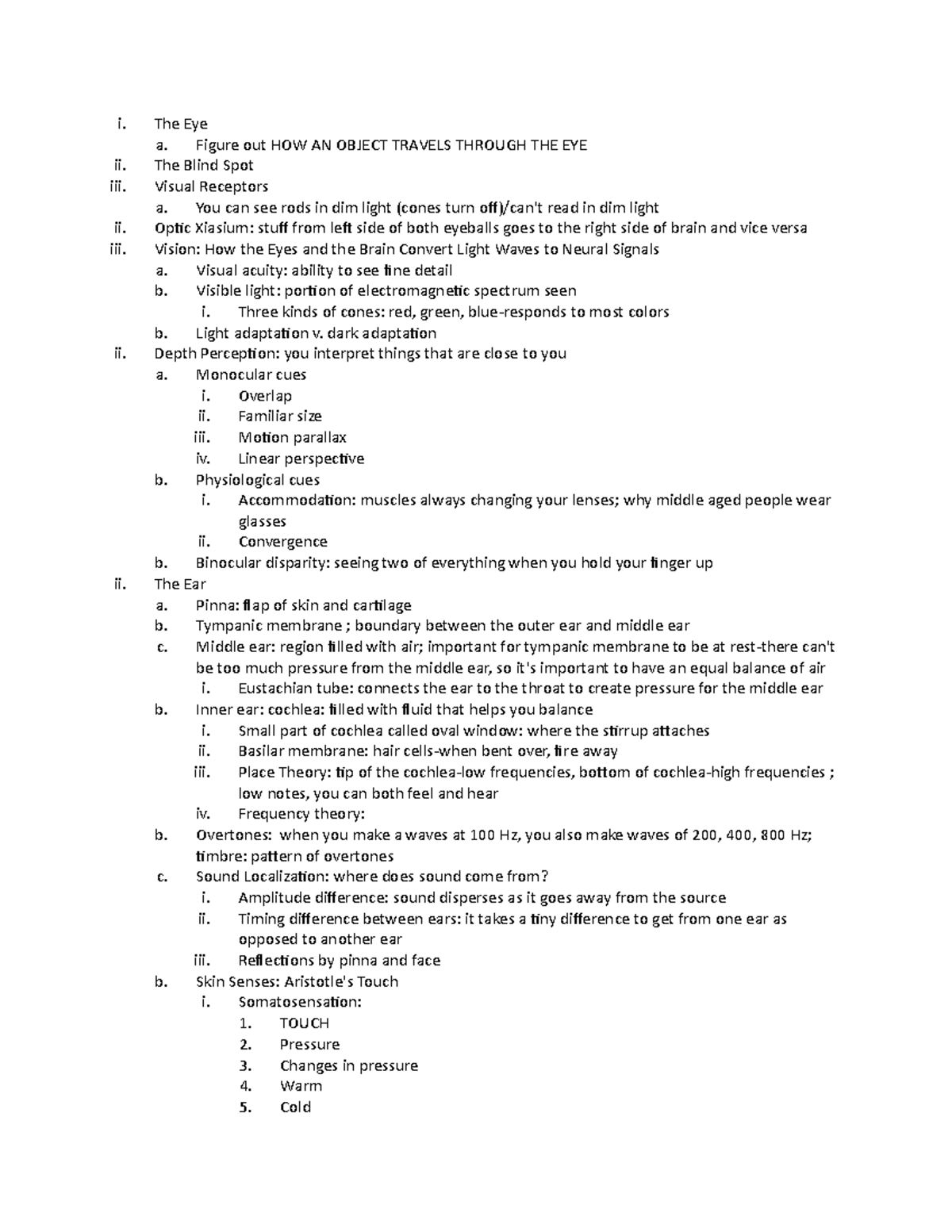 Psych 1101 - Chapter 4 - Lecture notes 4 - i. ii. ii. ii. ii. The Eye a ...