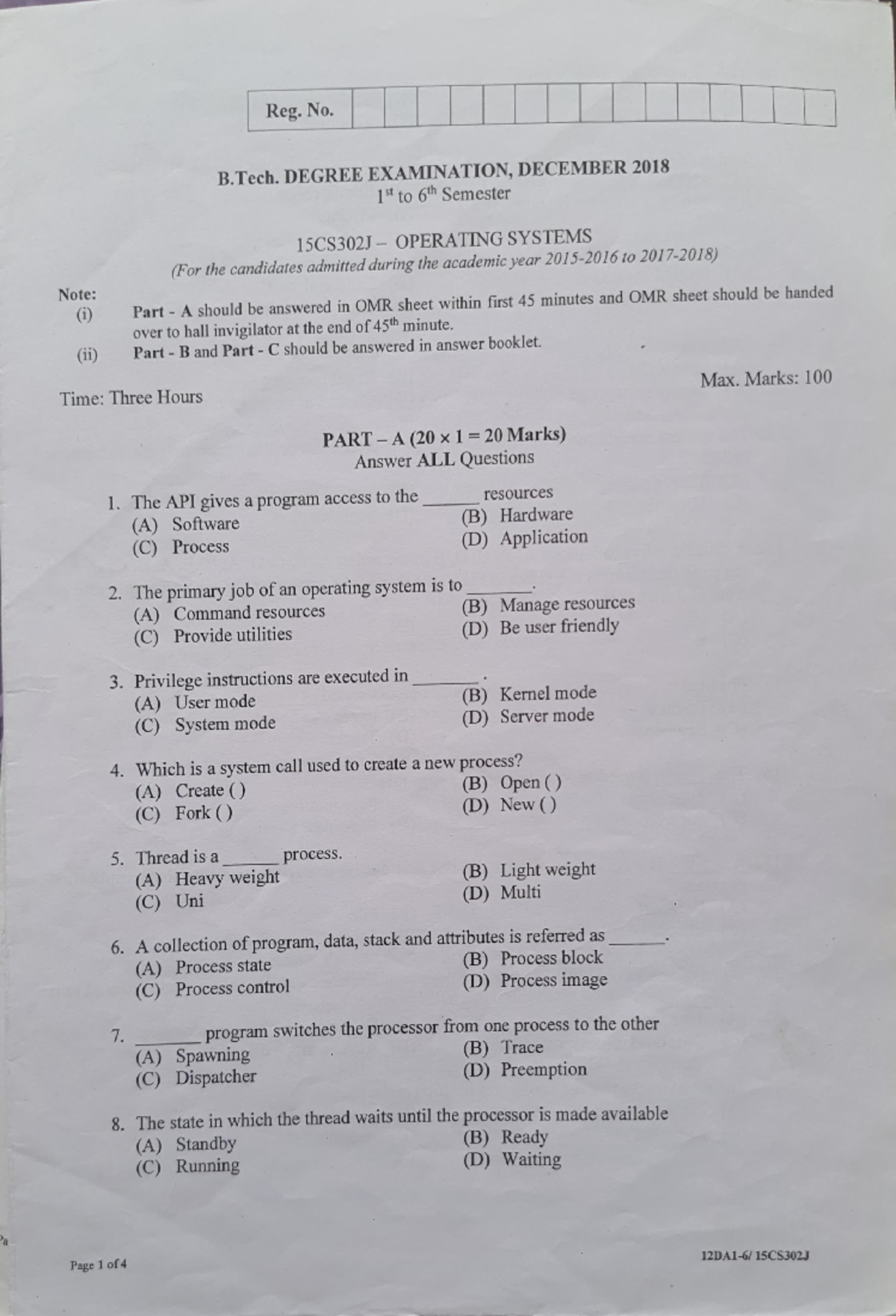 OS Prev Yr Sem-3 - Notes - Reg. No. B. DEGREE EXAMINATION, DECEMBER ...