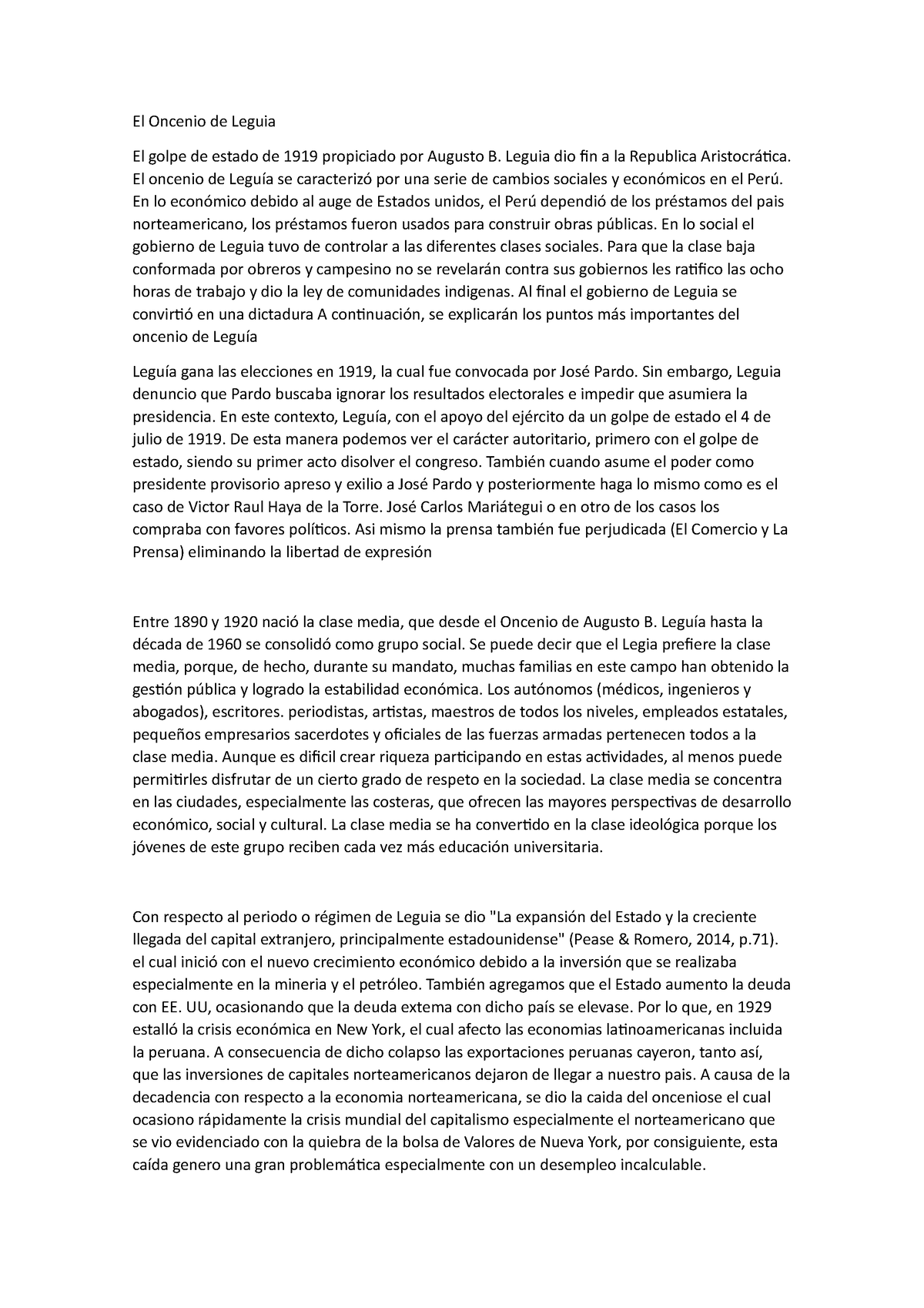 Ayuda El Oncenio de Leguia - El Oncenio de Leguia El golpe de estado de ...