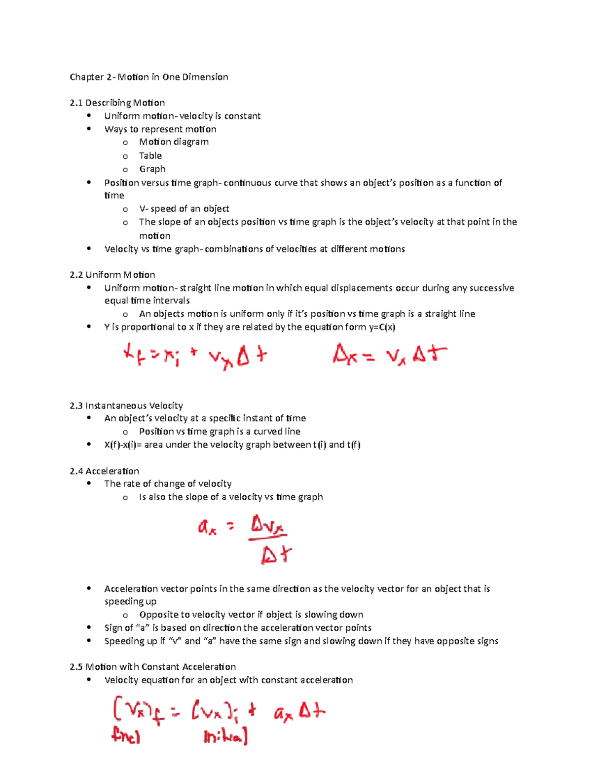 Chapter 2 Physics - Motion In One Dimension - Chapter 2- Motion In One ...