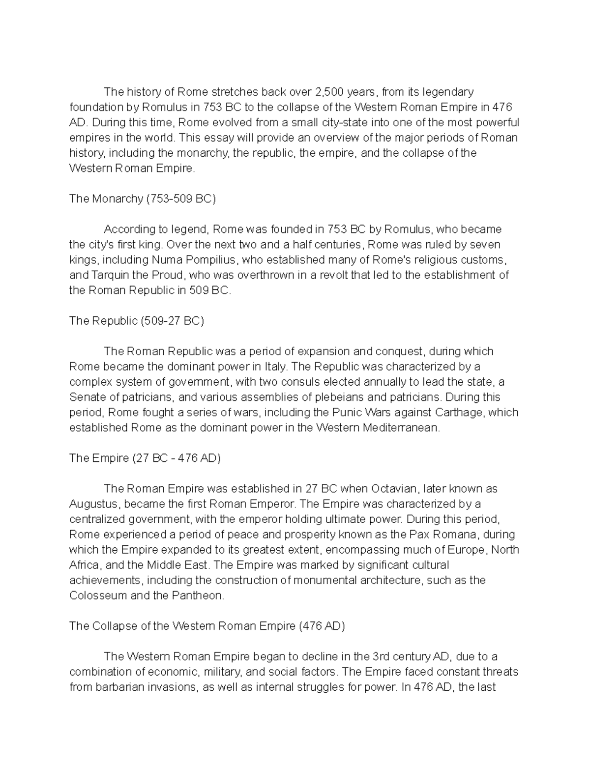History 307 Notes - The history of Rome stretches back over 2,500 years ...