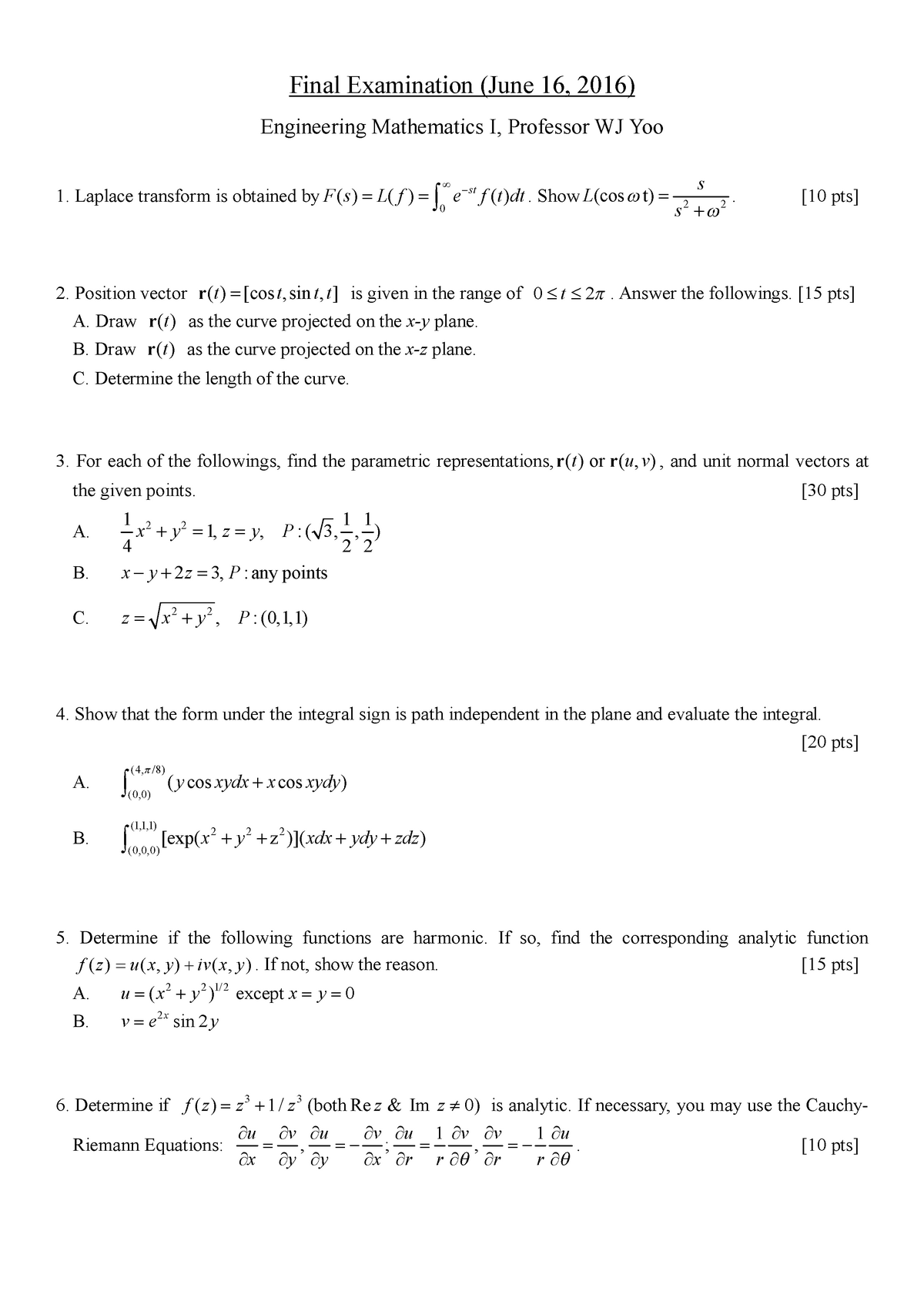 시험 19 6월 16 문제 Engineering Mathmatics Gedb004 성균관대학교 Studocu