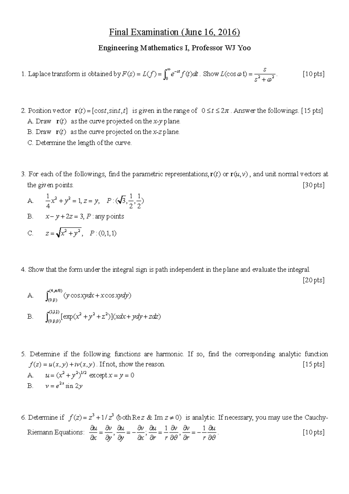 시험 19 6월 16 문제 Engineering Mathmatics Gedb004 성균관대학교 Studocu