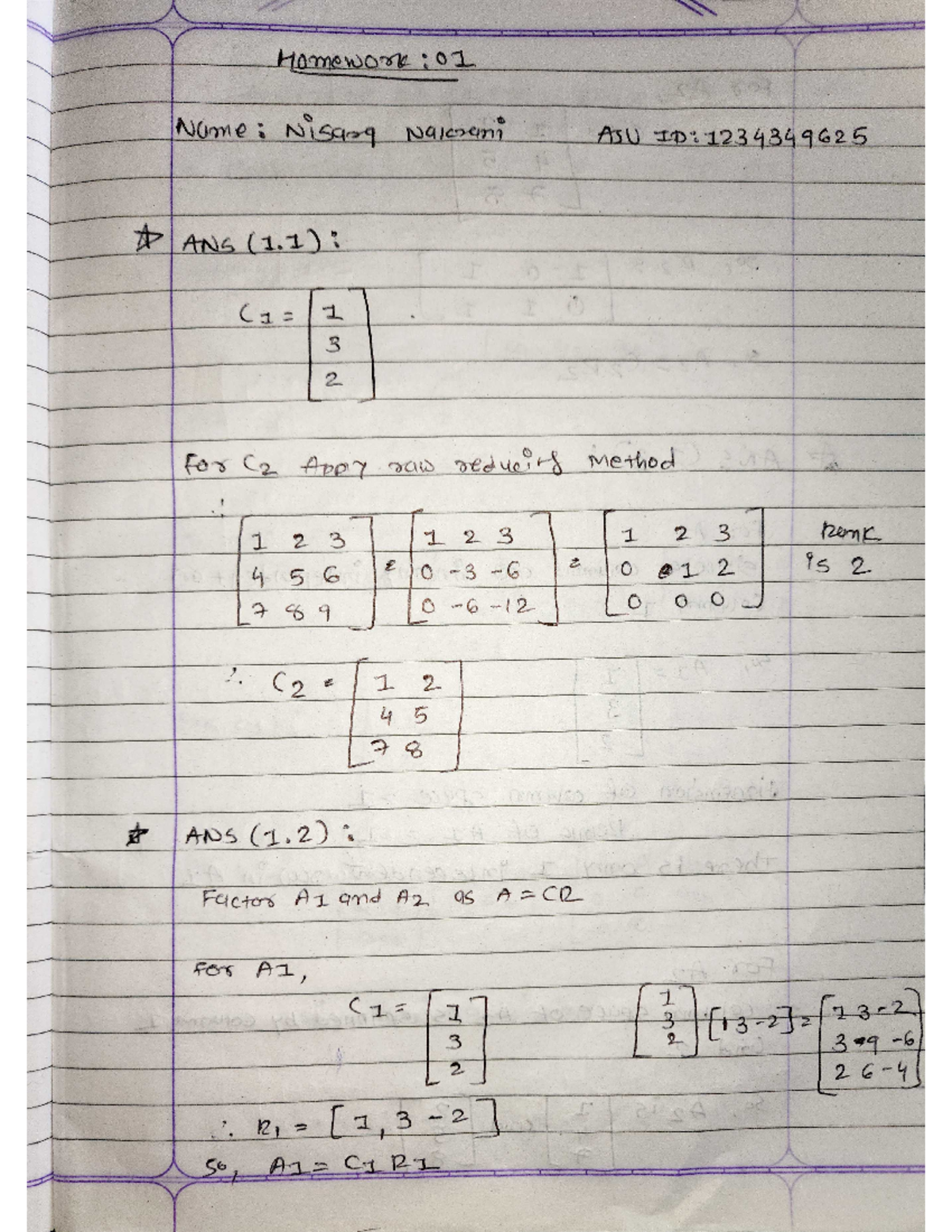 Homework #1 - assignment - Homework 01 Name Nisarq Nakcani ASU ID ...