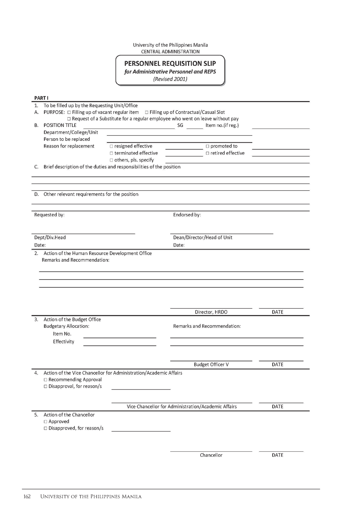 Basic admin manual forms - 162 University of the Philippines Manila 166 ...