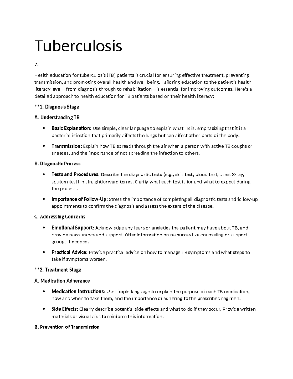 Tuberculosis - Health education for tuberculosis (TB) patients is ...