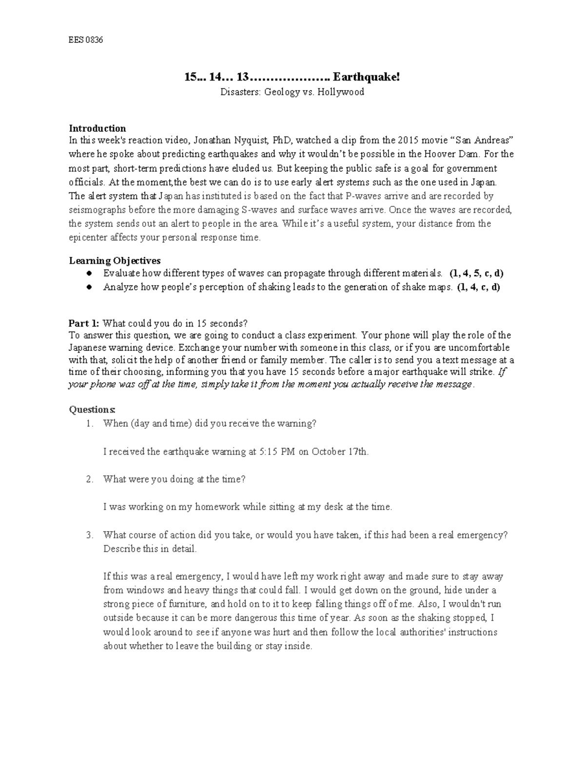 HW 15 Second Warning - Homework answer - EES 0836 15... 14... 13 ...