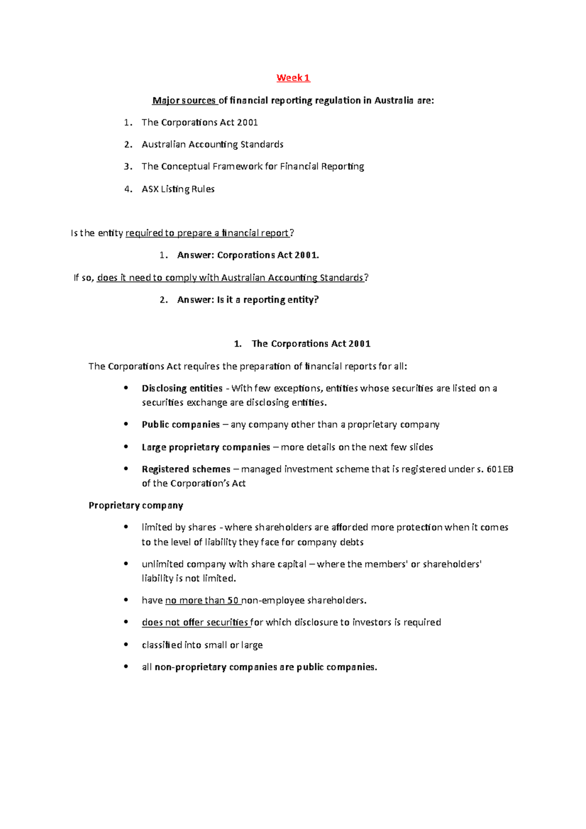 ACCG2024 Notes - Week 1 Major Sources Of Financial Reporting Regulation ...