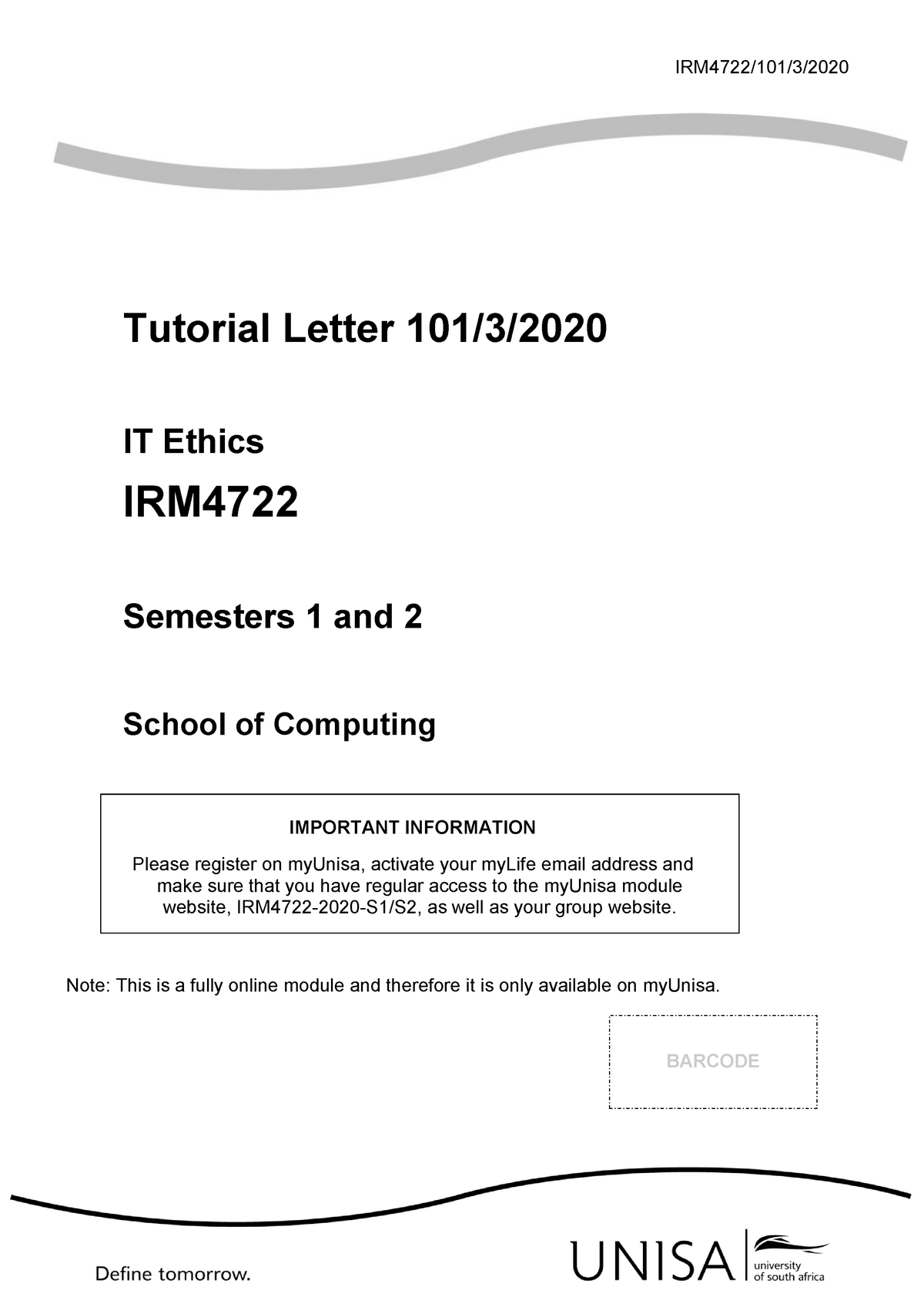 Tutorial Letter 101 2020 3 B - Warning: TT: Undefined Function: 32 ...