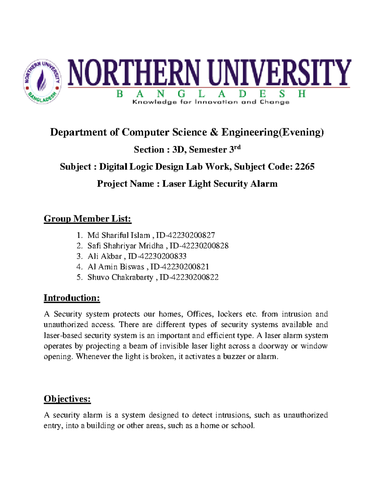Final Project-Laser Light Security Alarm - Department of Computer ...