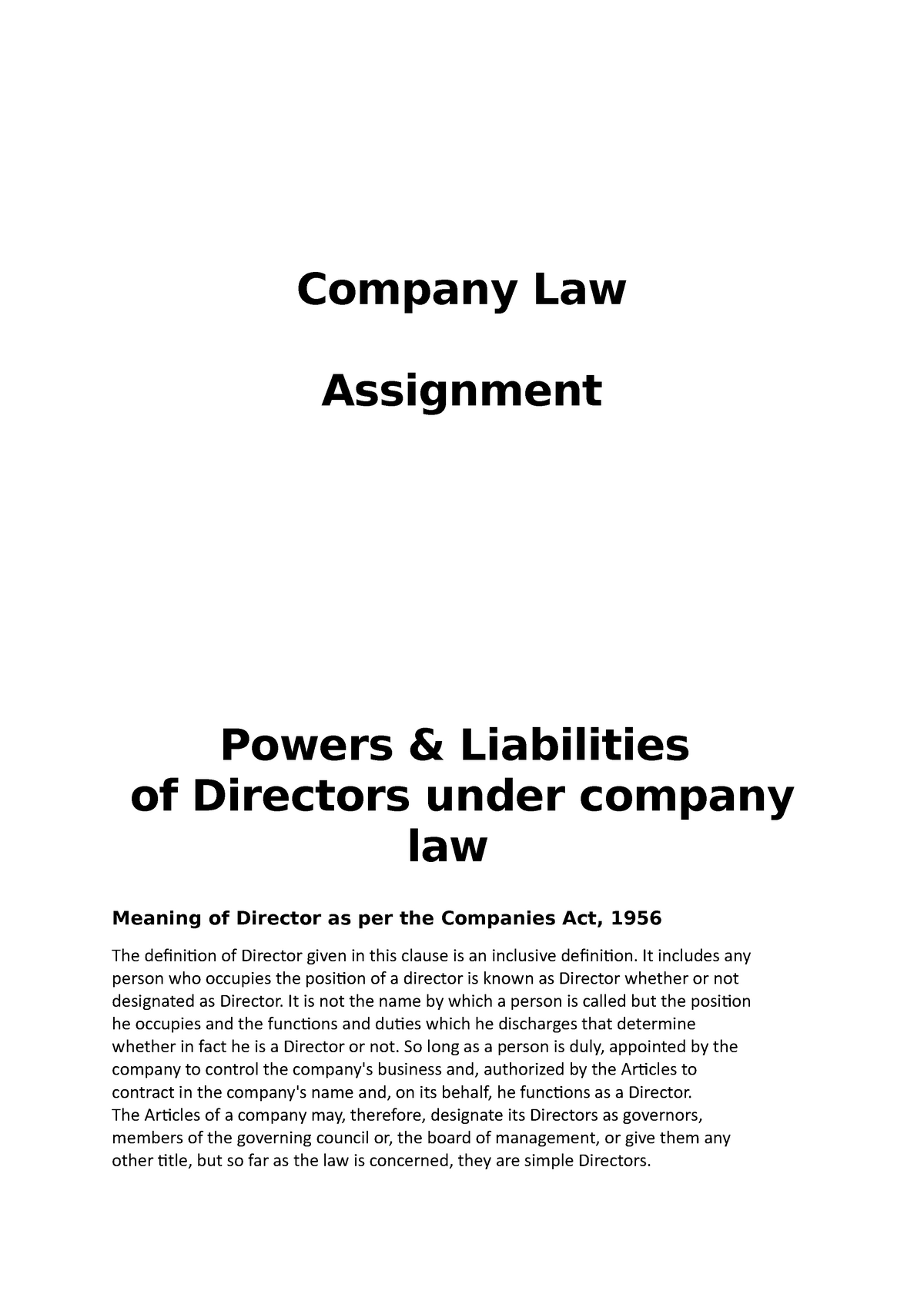 company law assignment pdf