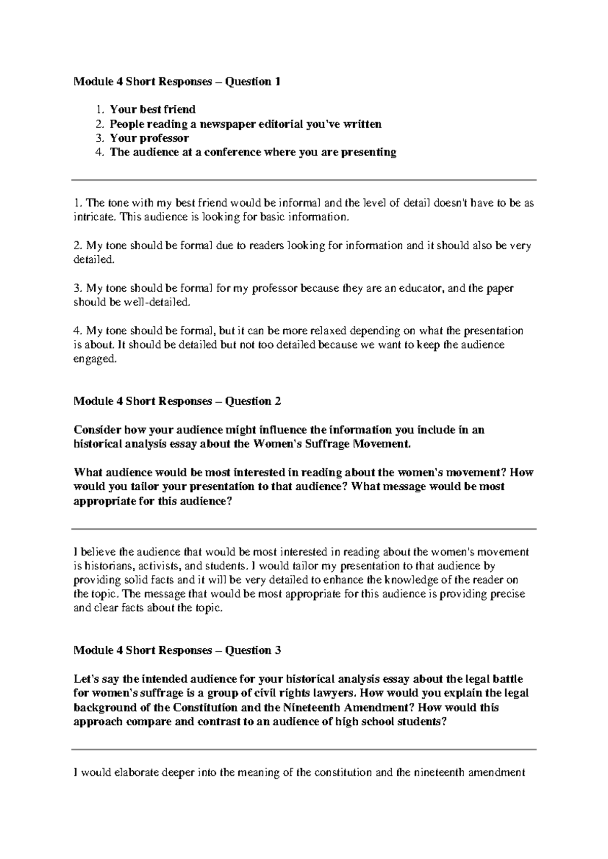 M4 Questions - Module 4 Short Responses – Question 1 Your best friend ...