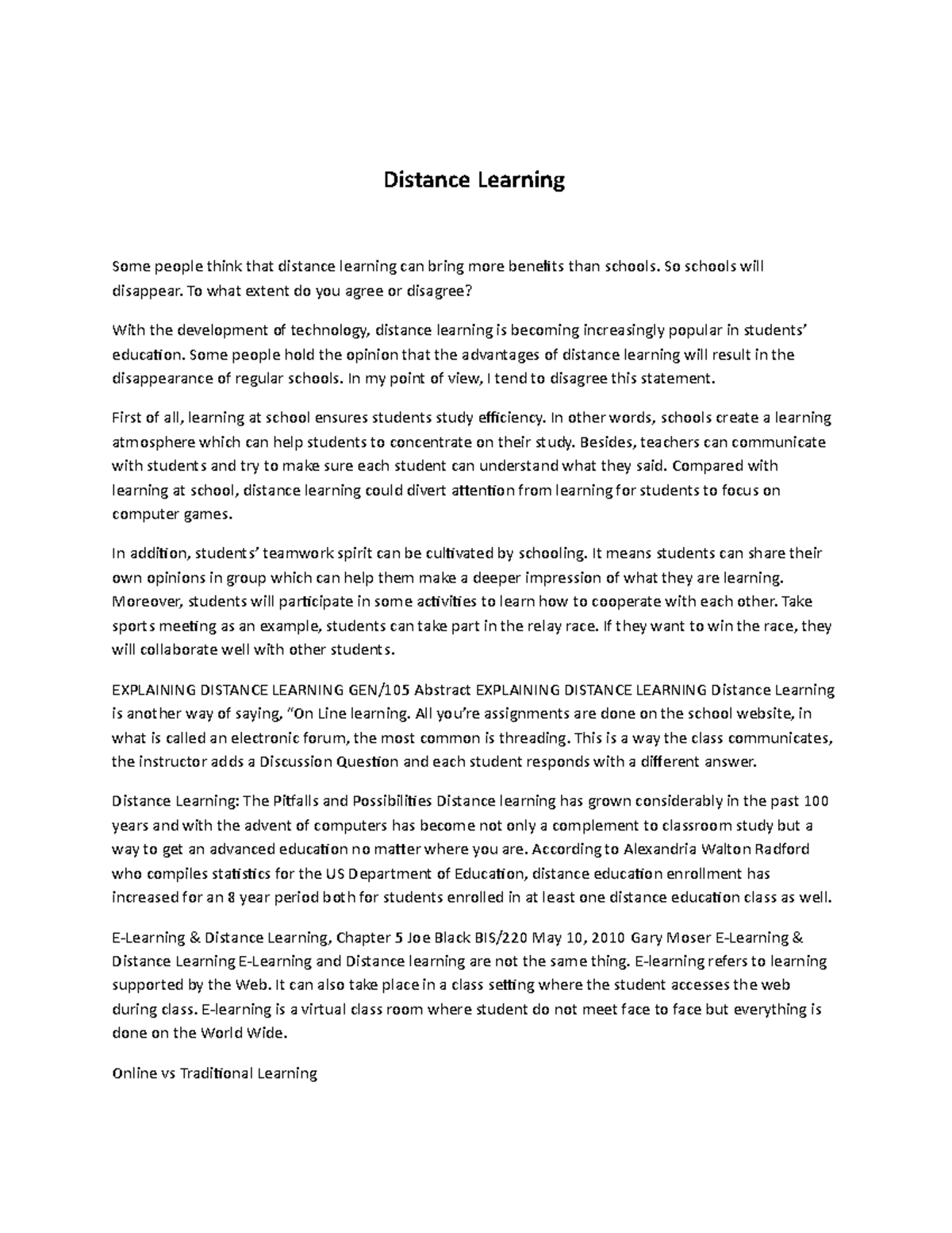 distance learning short essay