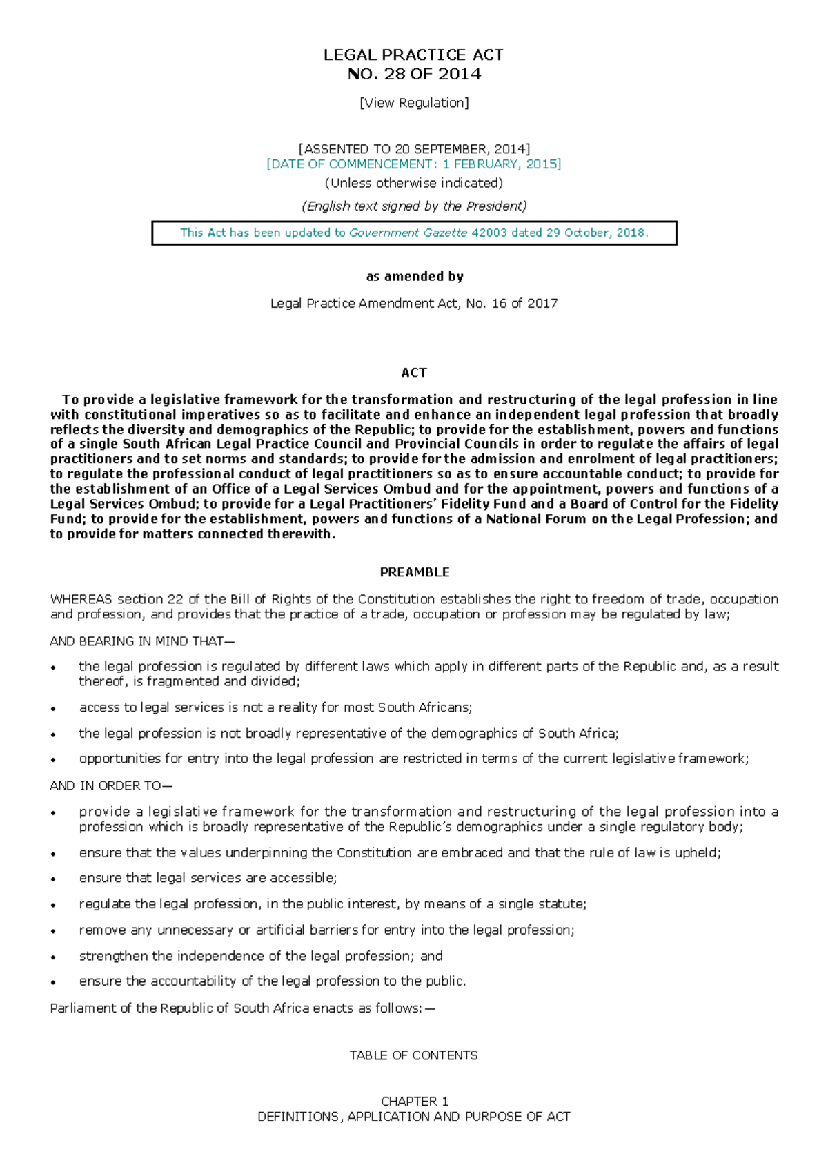 Legal Practice Act No - STUDY GUIDE - LEGAL PRACTICE ACT NO. 28 OF 2014 ...