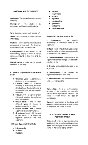 Anaphy LEC Chapter 1 Human Organism - ANATOMY AND PHYSIOLOGY MC1 ...