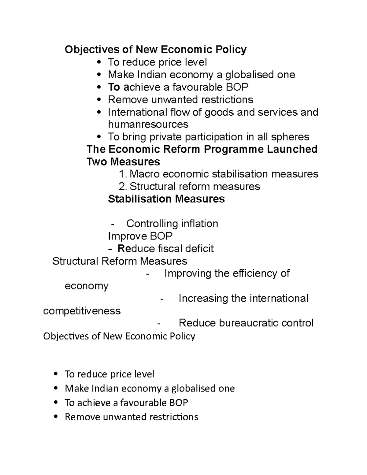 Objectives Of New Economic Policy Objectives Of New Economic Policy