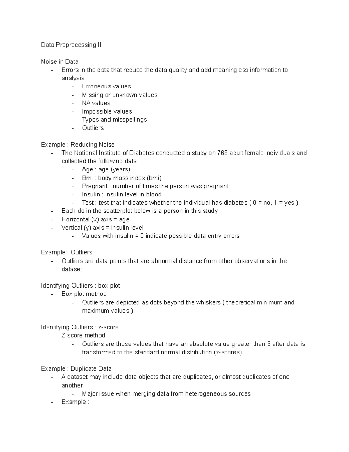 INFO365 Module 4 notes Data Preprocessing II Noise in Data Errors
