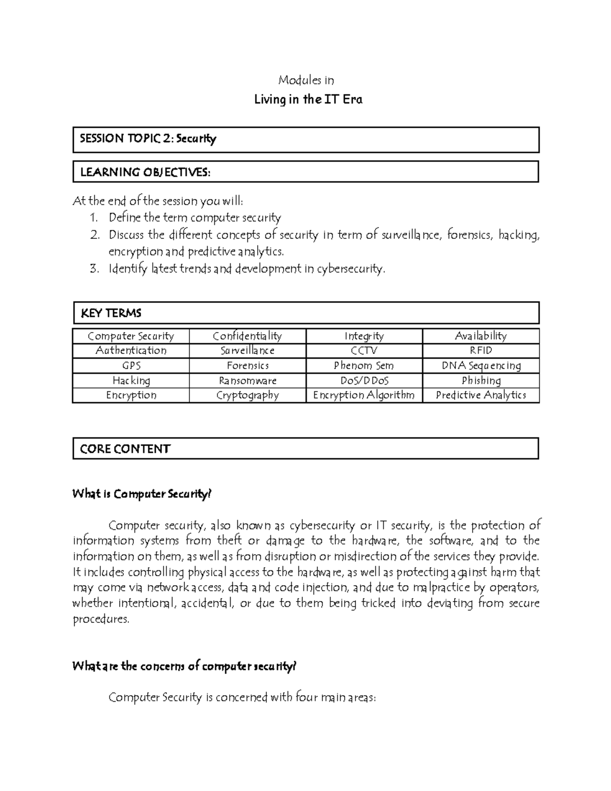 Module 2- Security - Modules in Current Events and Issues in IT At the ...