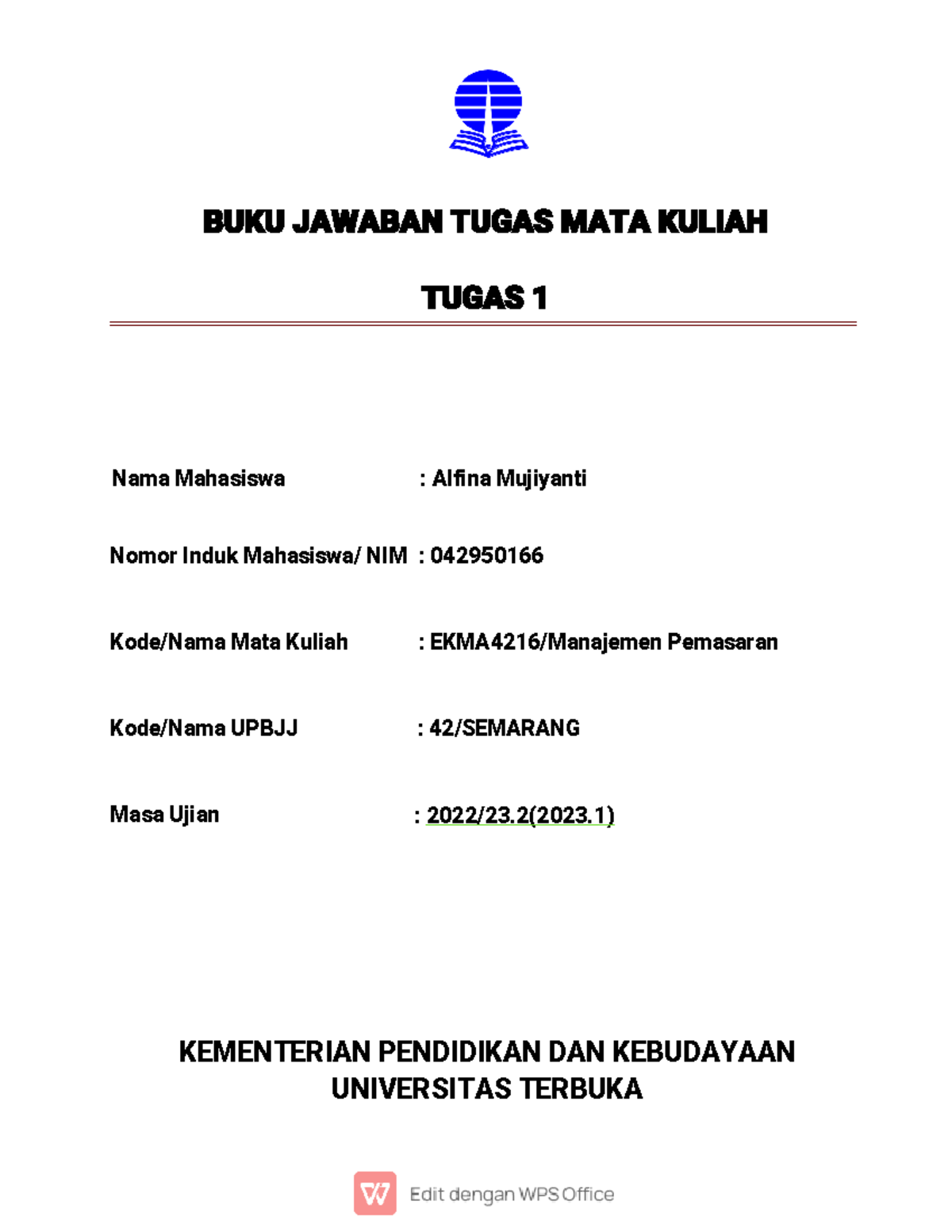 BJT TMK 1 Manajemen Pemasaran - BUKU JAWABAN TUGAS MATA KULIAH TUGAS 1 ...