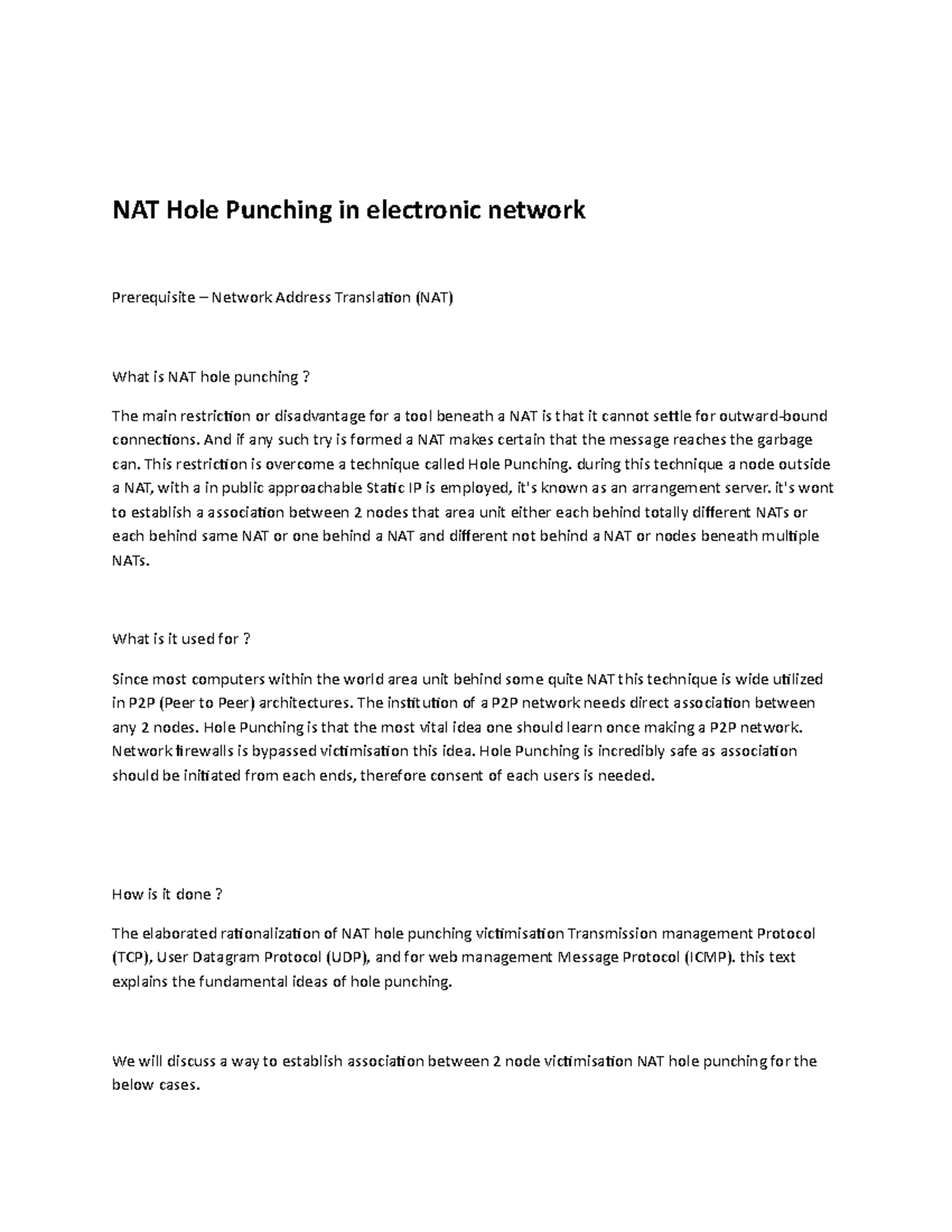 NAT Hole Punching in electronic network NAT Hole Punching in