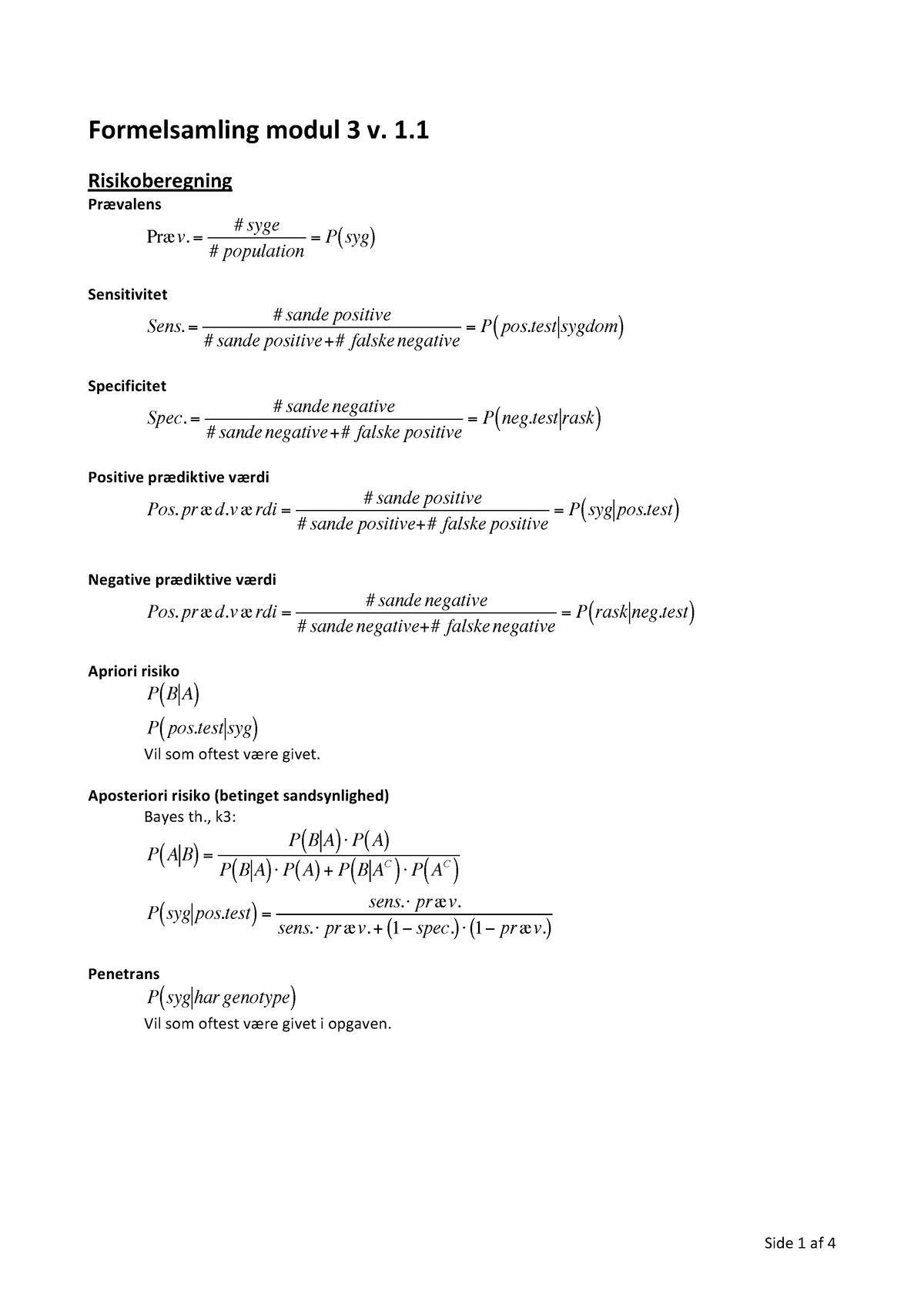 Formelsamling B4 - Formelsamling Modul 3 V. 1. Risikoberegning ...