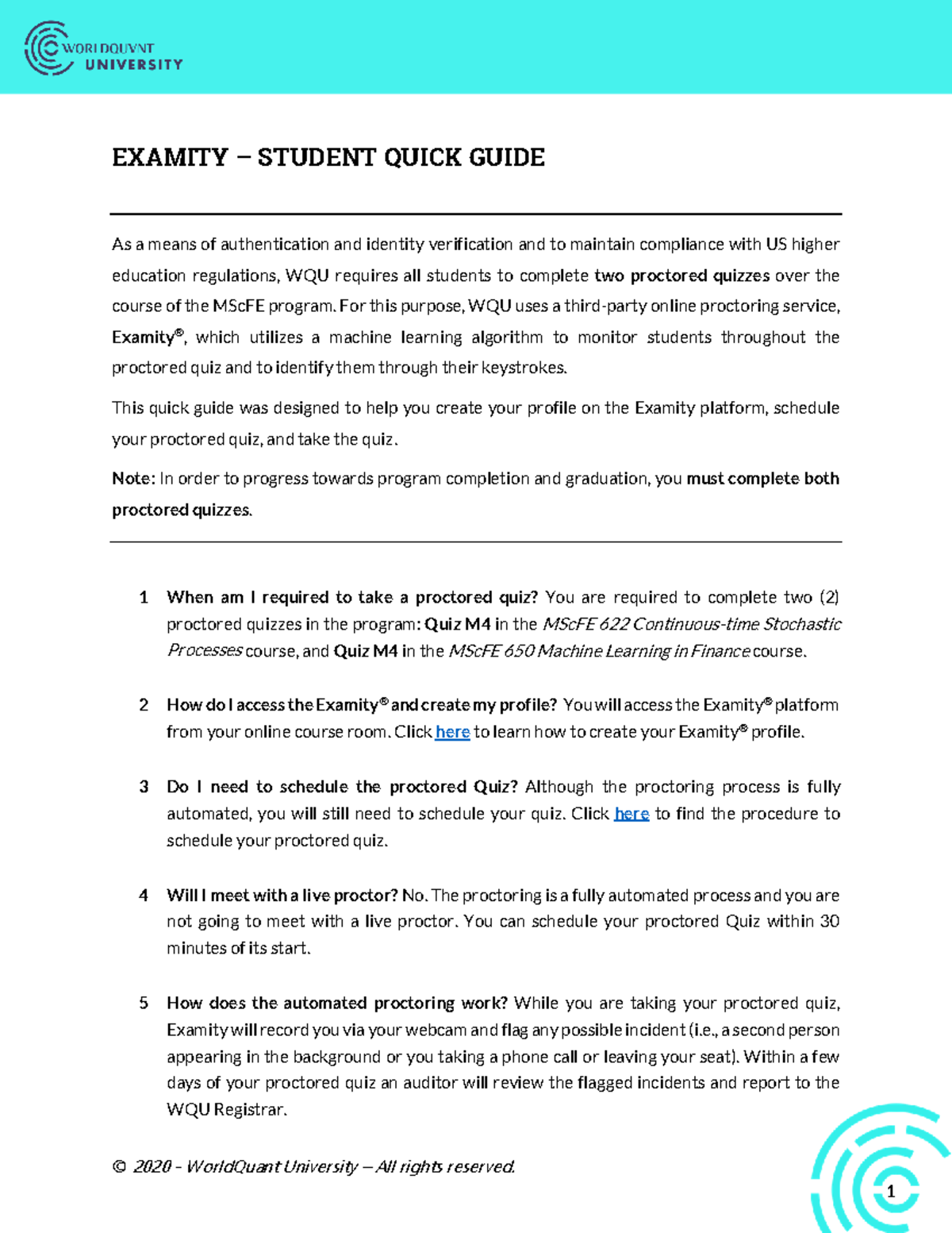 Examity Student Quick Guide - © 2020 - WorldQuant University – All ...