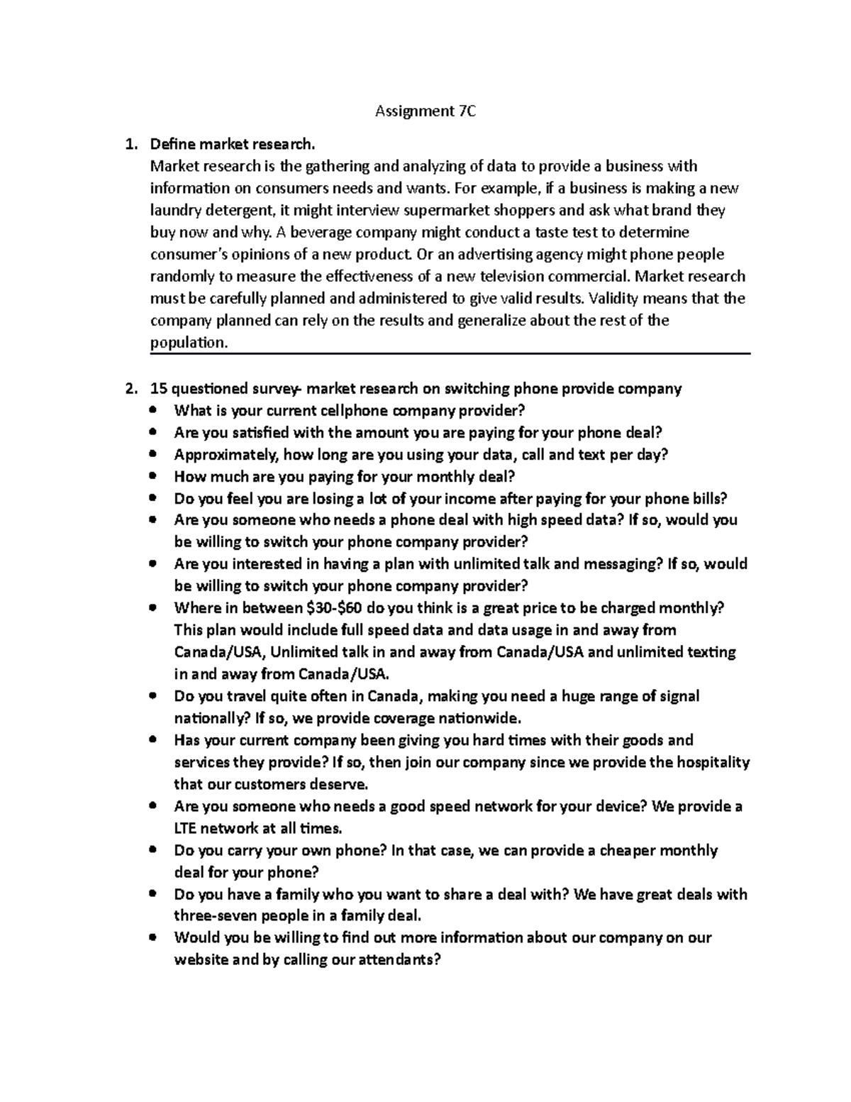 Assignment 7C - study guide - Assignment 7C Define market research ...