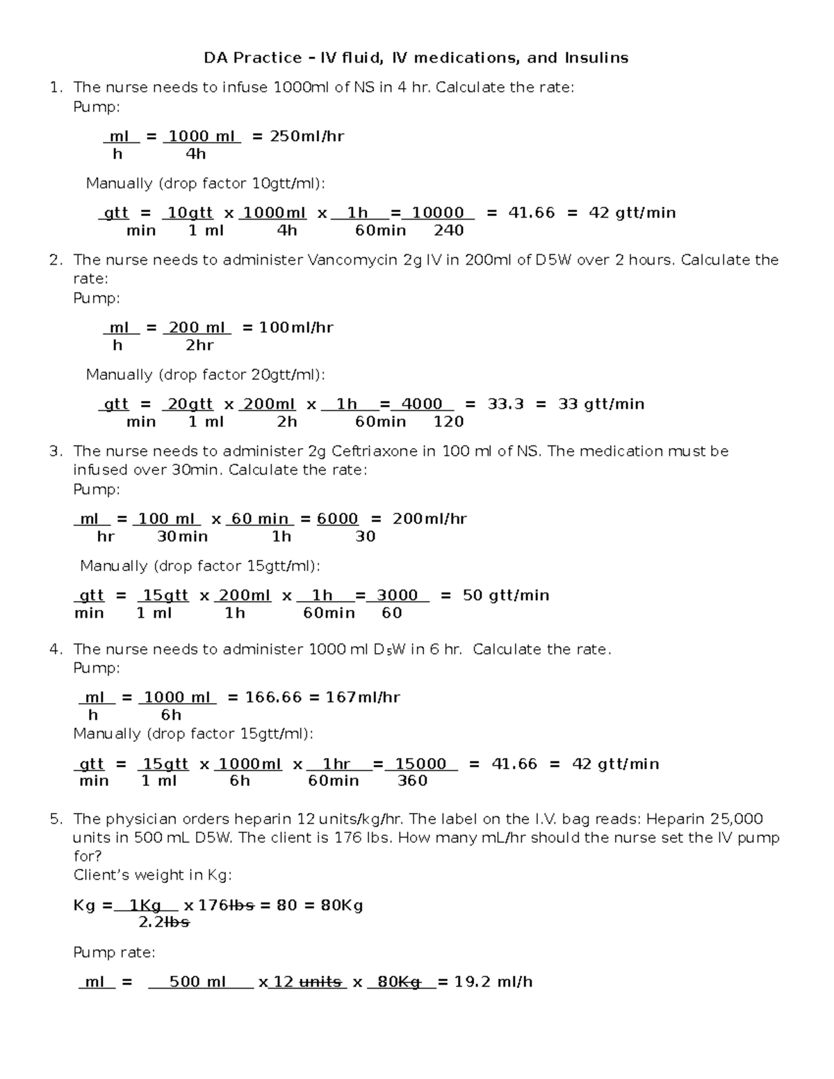 2. Practice Questions 1 Answer KEY - DA Practice – IV fluid, IV ...