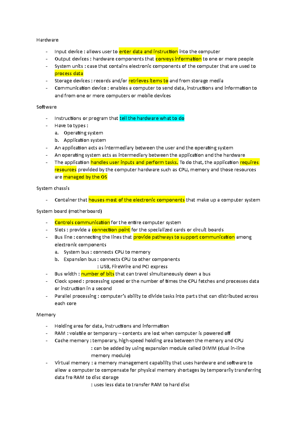 ICT400 - Short Notes Chapter 2 - Hardware Input device : allows user to ...