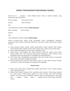 Surat Perjanjian Pemegang Saham PT - SURAT PERJANJIAN KERJASAMA USAHA ...