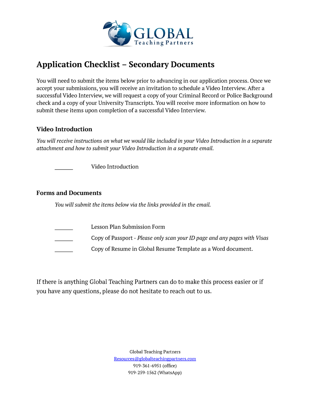 checklist-for-global-teaching-partners-secondary-documents