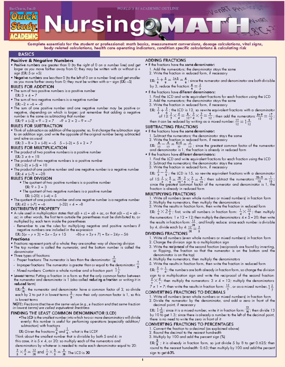 Nursing Math By Bar Charts Complete Essentials For The Student Or