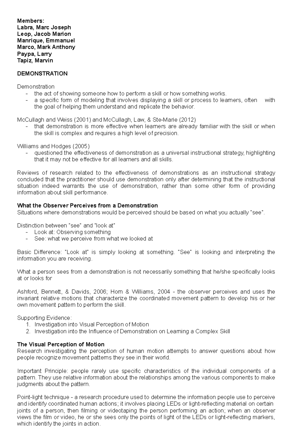 Demonstration Handout - Members: Labra, Marc Joseph Leop, Jacob Marion ...